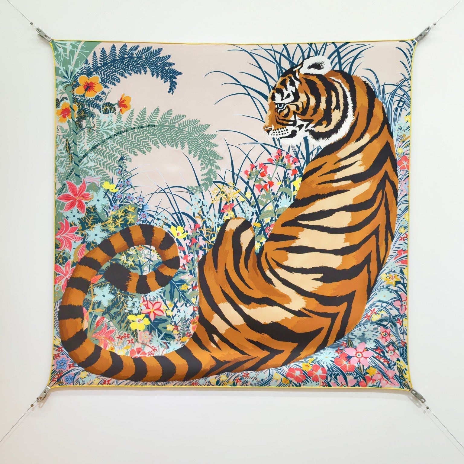 HM Tiger in Full Bloom 90 CM Beige Colorful  Cashmere and Silk 293067