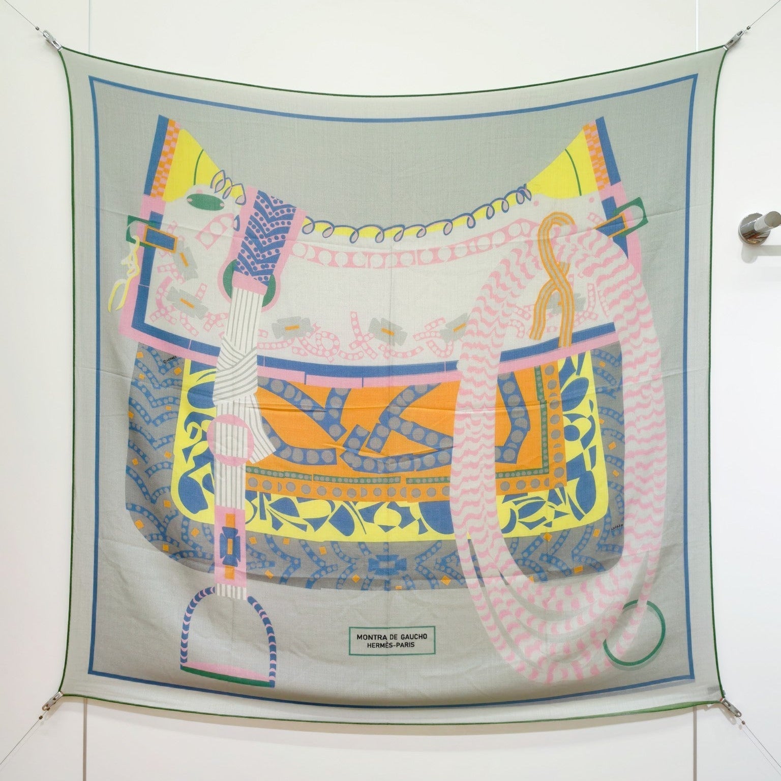 HM 26ss Amazon  Scarf 90 Gray Blue Pink Colorful Twill Silk 130310
