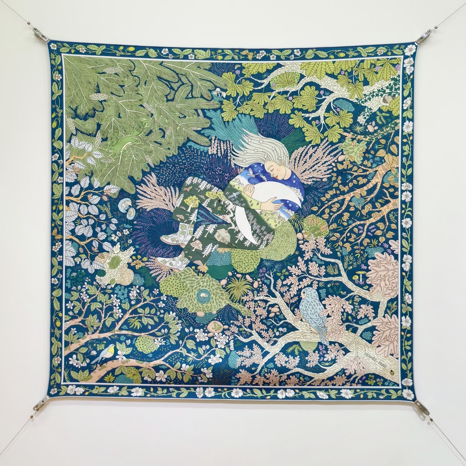 HM 26ss Sweet Saddle Scarf 90 Blue Green Twill Silk 132420