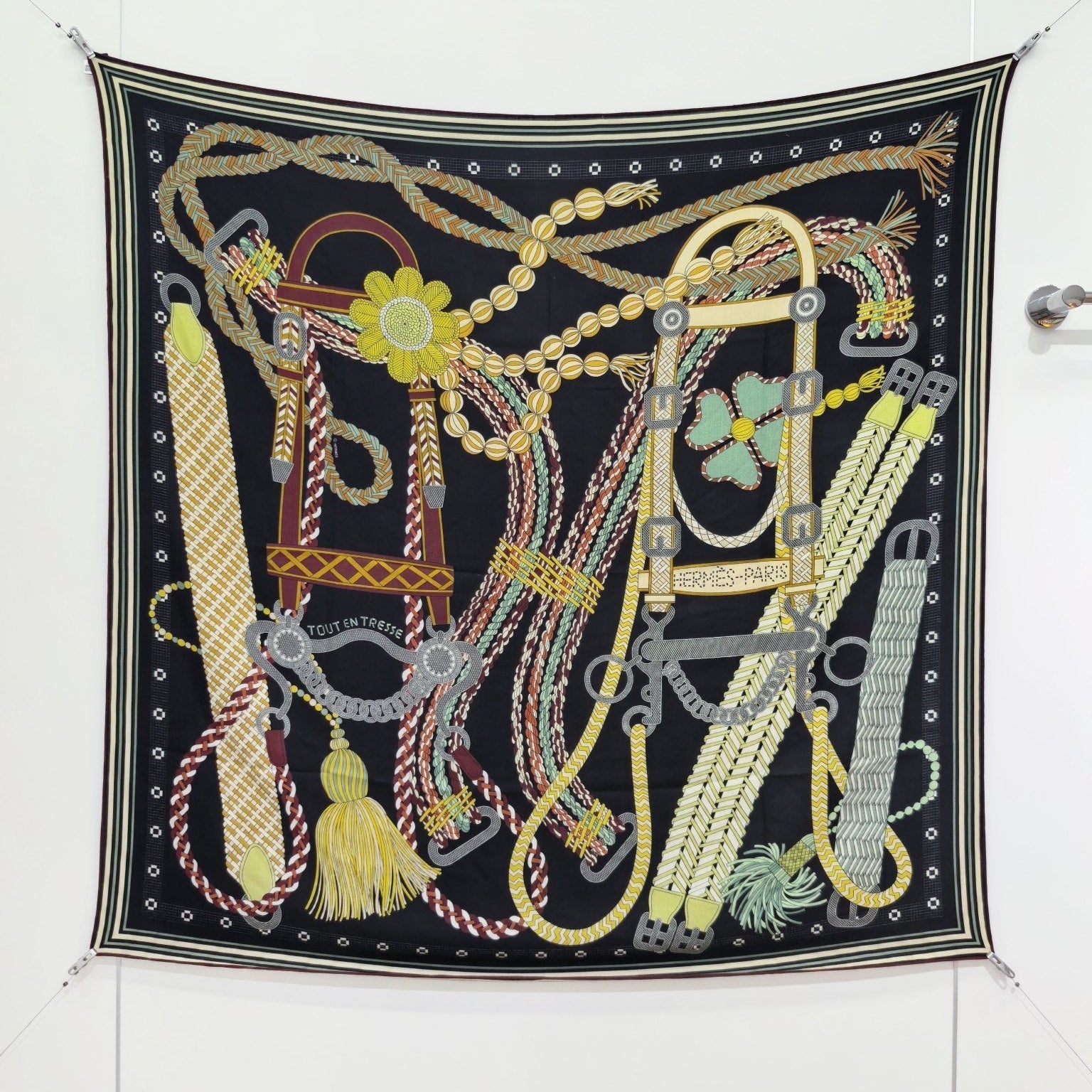 HM 26ss Double Sided Scarf 140 Black Beige Colorful Cashmere Silk 132451