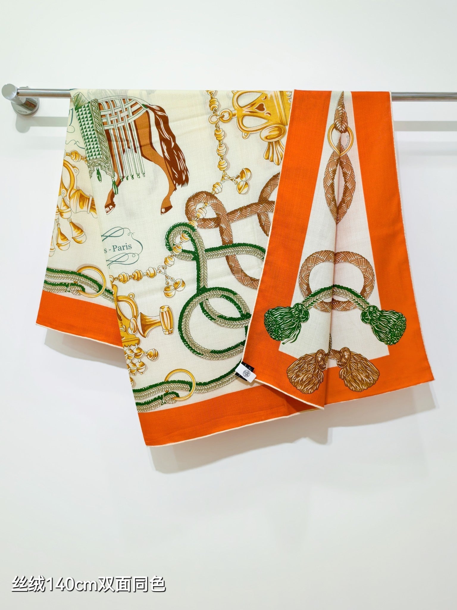 HM 26ss Double Sided Scarf 90 Orange Green Beige Cashmere Silk 132455