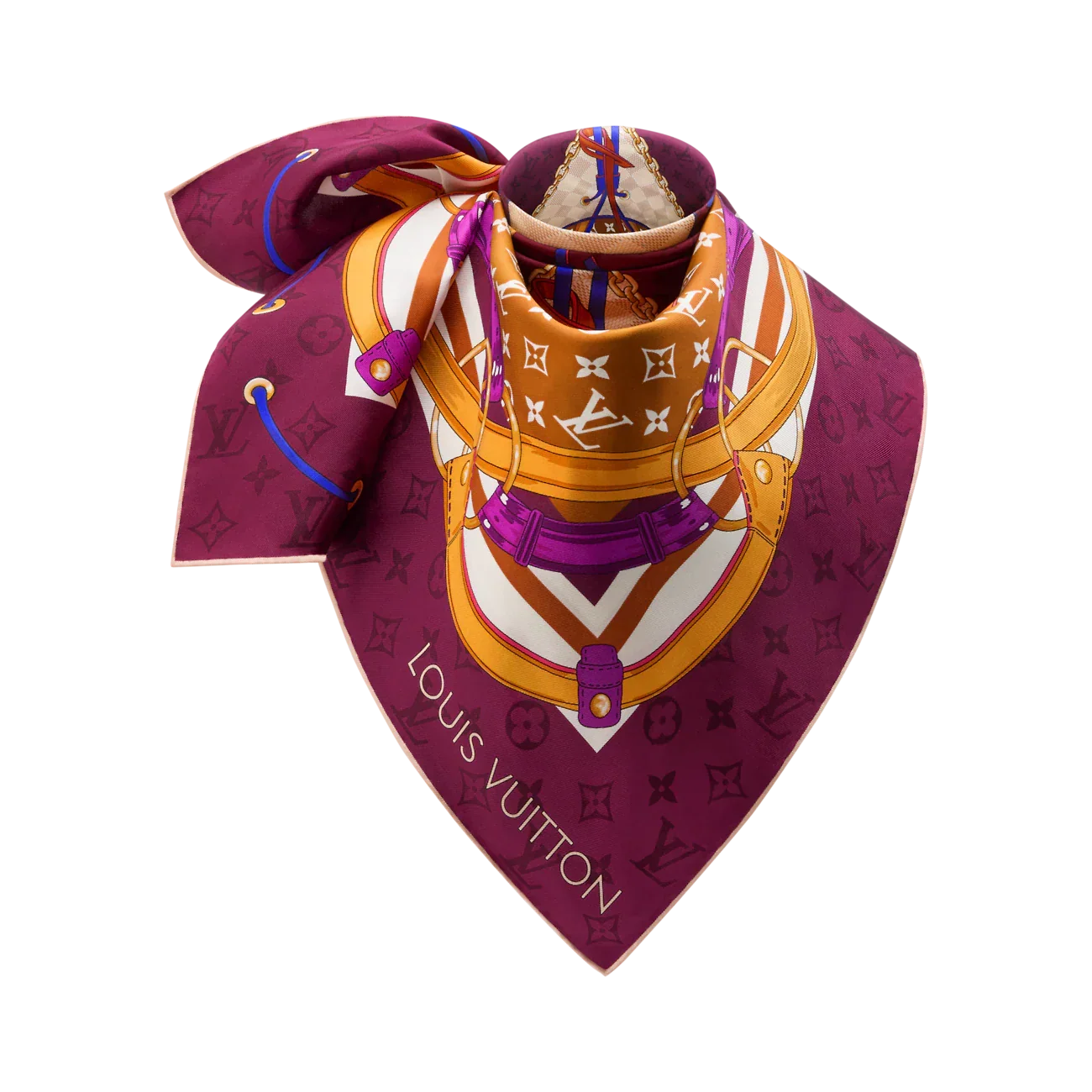 LV Double Sided Scarf 90 Purple Pink Monogram Cashmere Silk 168754