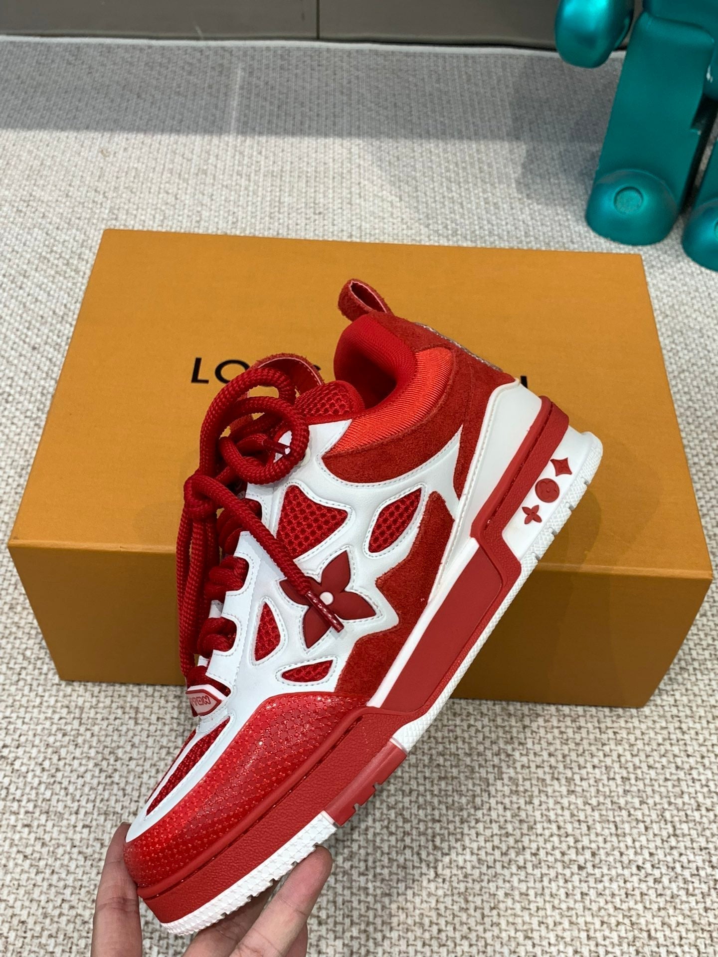 LV Skate Sneaker White Mix Red Cowhide