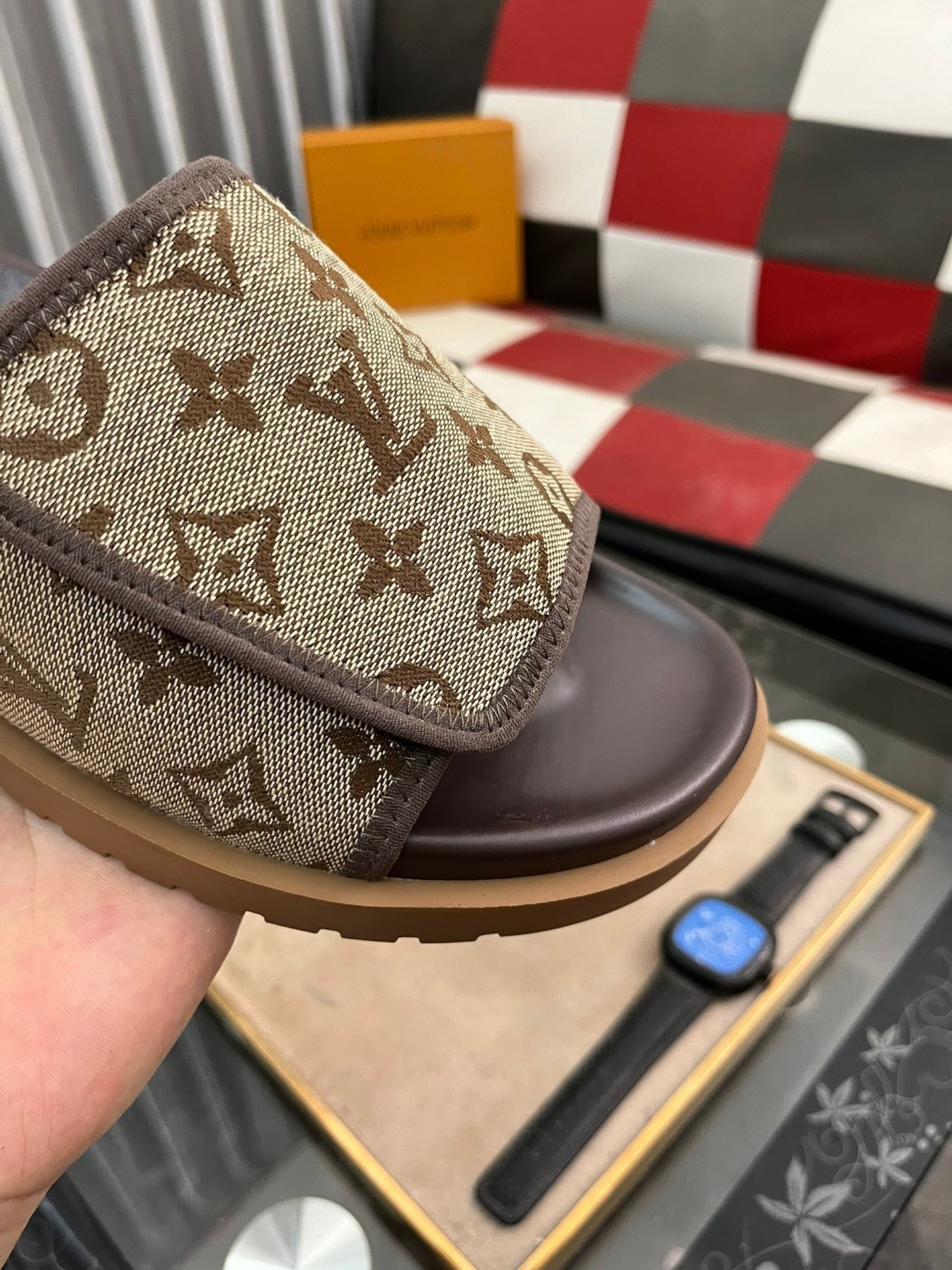 MIAMI MULE IN PEANUT BROWN MONOGRAM JACQUARD