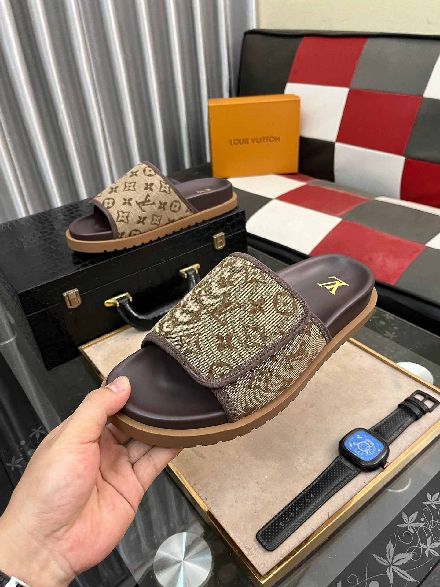 MIAMI MULE IN PEANUT BROWN MONOGRAM JACQUARD