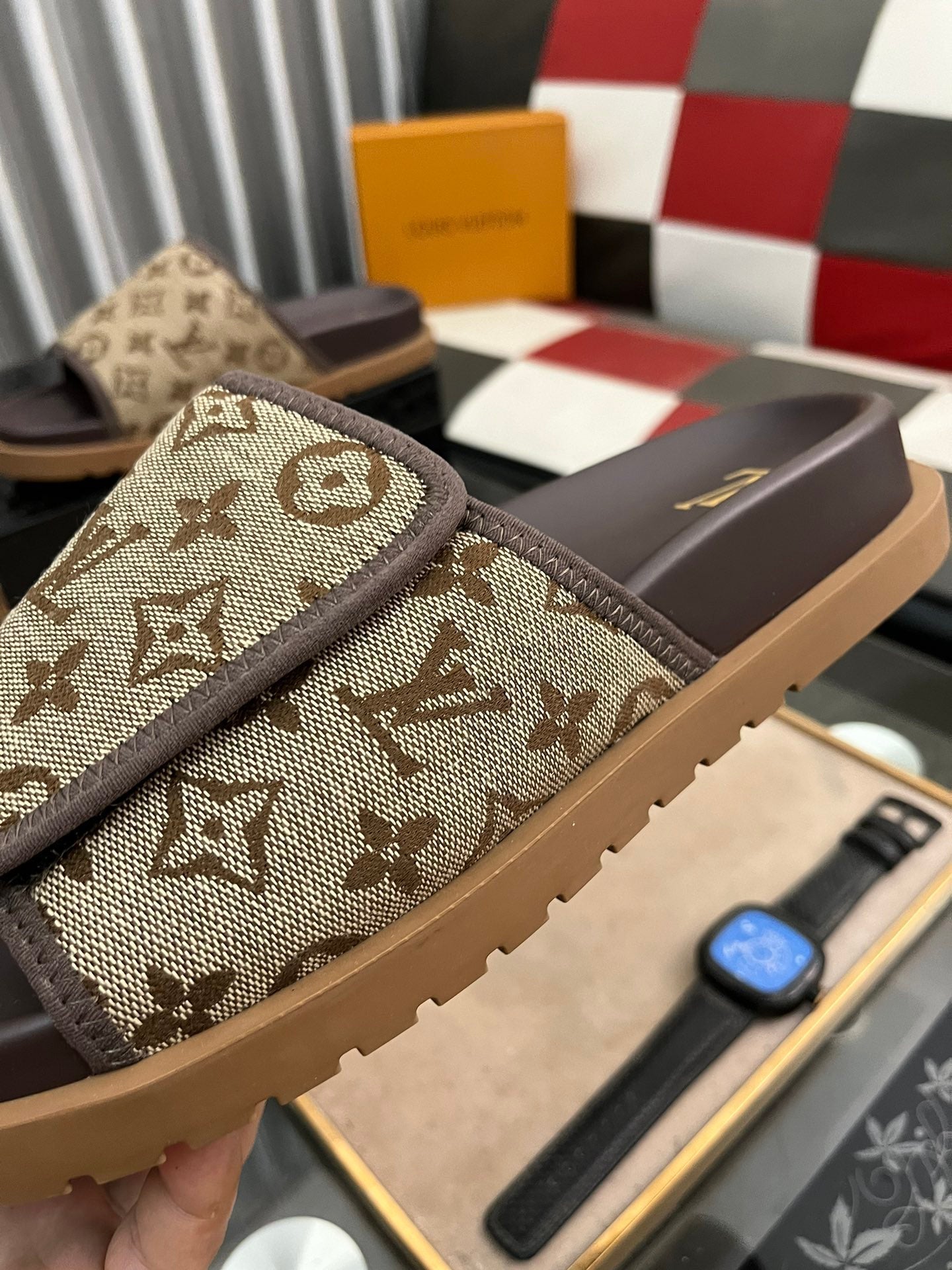 MIAMI MULE IN PEANUT BROWN MONOGRAM JACQUARD