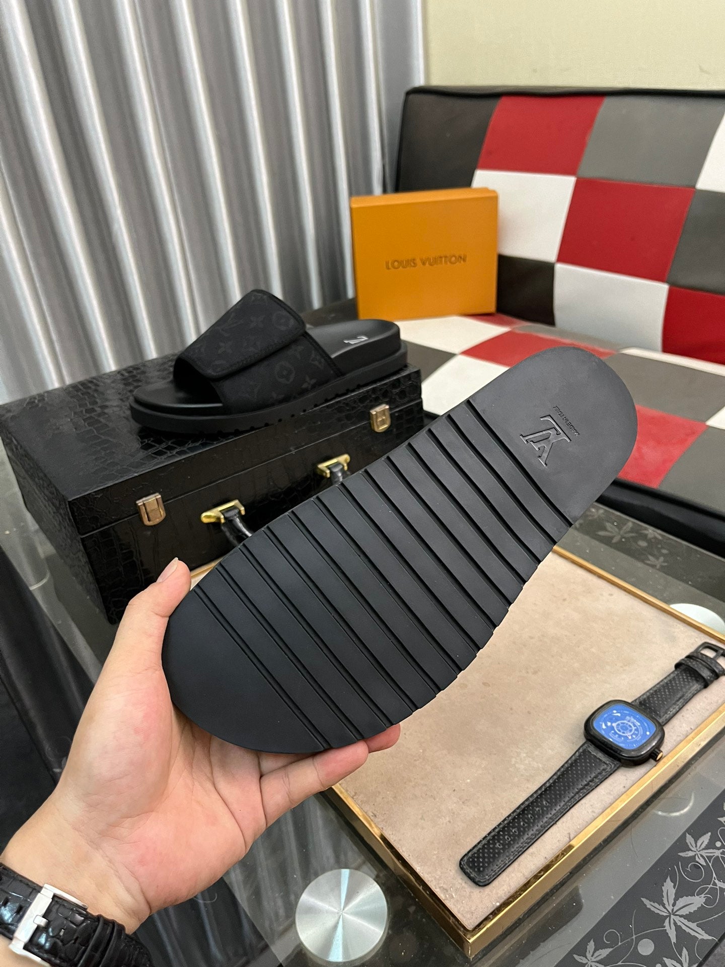 MIAMI MULE IN BLACK MONOGRAM JACQUARD