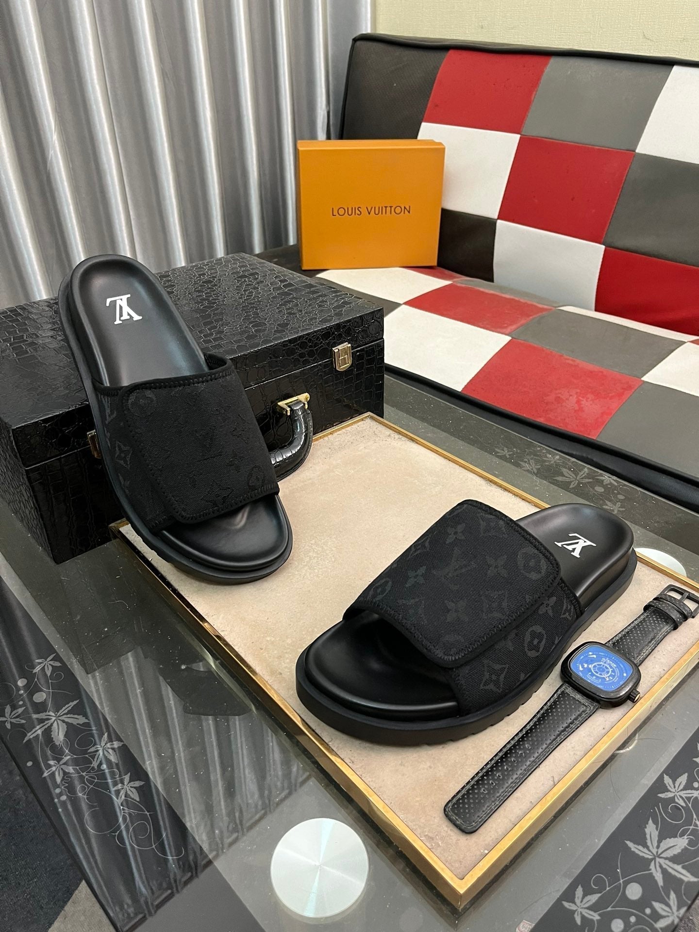 MIAMI MULE IN BLACK MONOGRAM JACQUARD