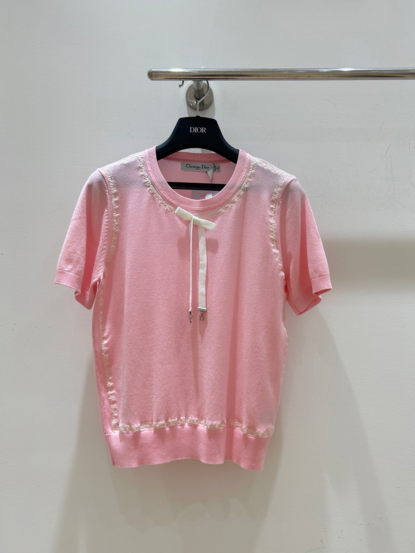 Dior 2026  Short-sleeved Top Navy Blue and Pink Tencel 392520