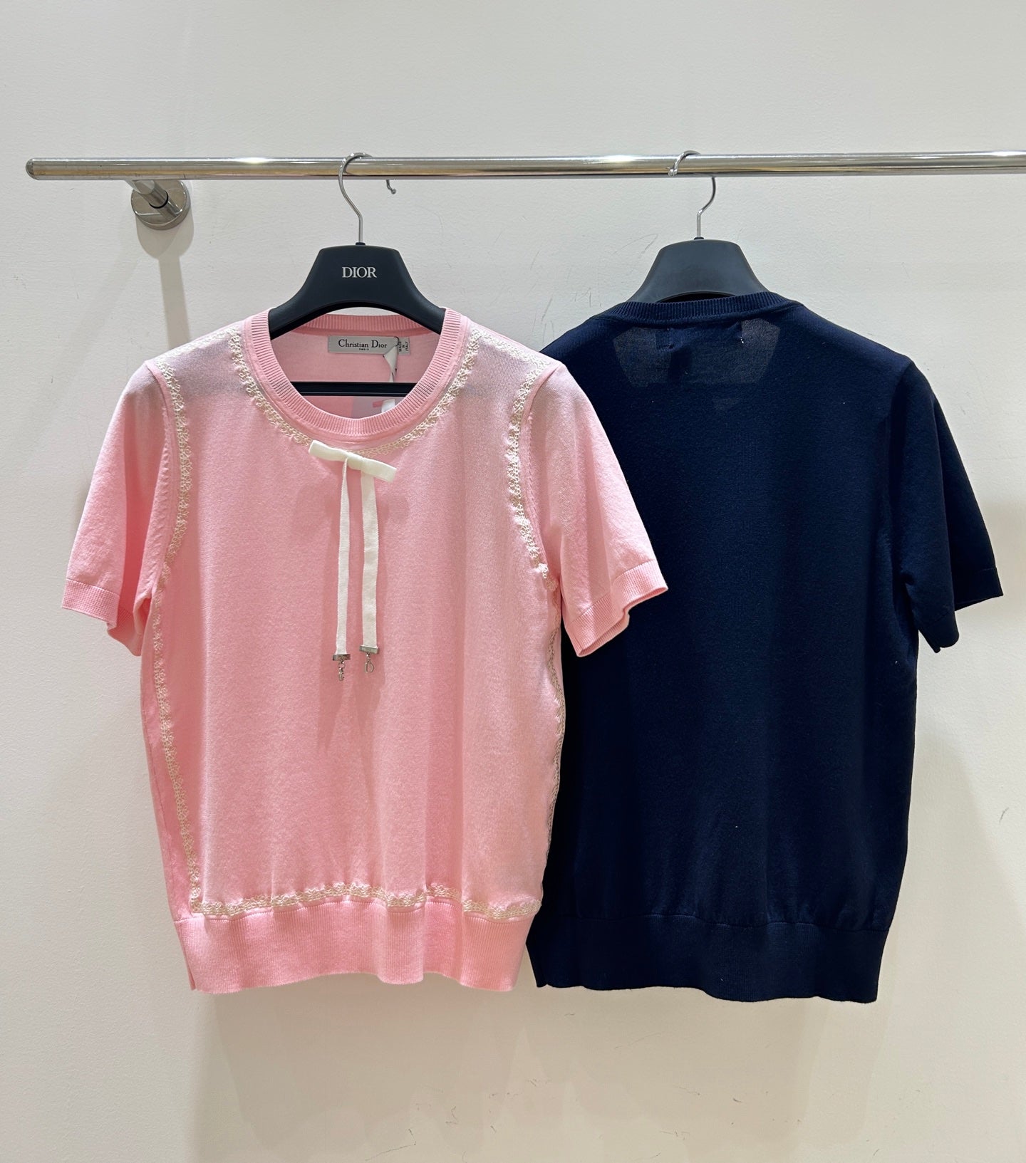 Dior 2026  Short-sleeved Top Navy Blue and Pink Tencel 392520