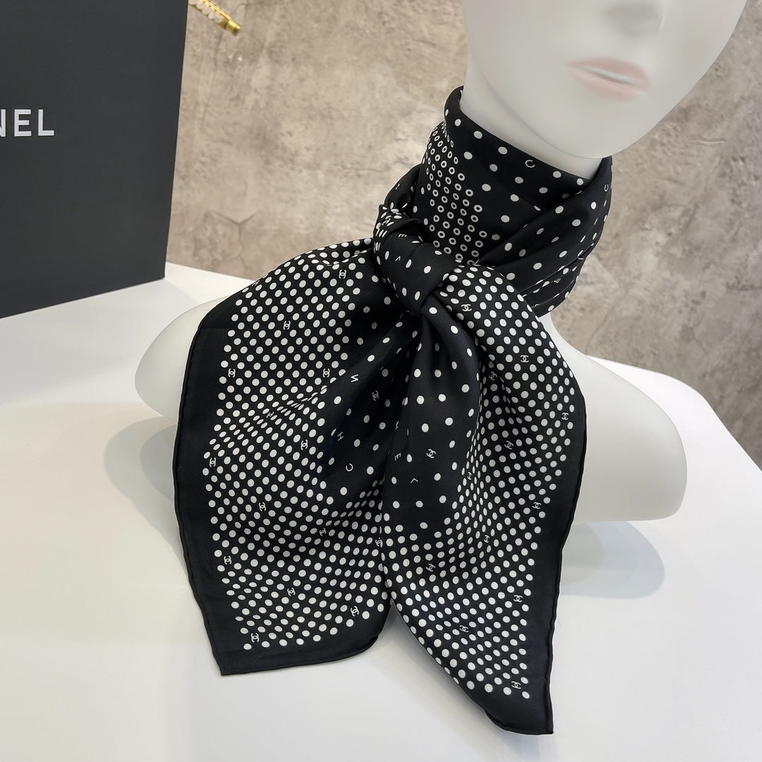 CC Square Scarf 90 CM In Black White Polka Dot  288719