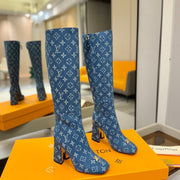 LV  High Boots 85 Monogram Blue Denim 573735