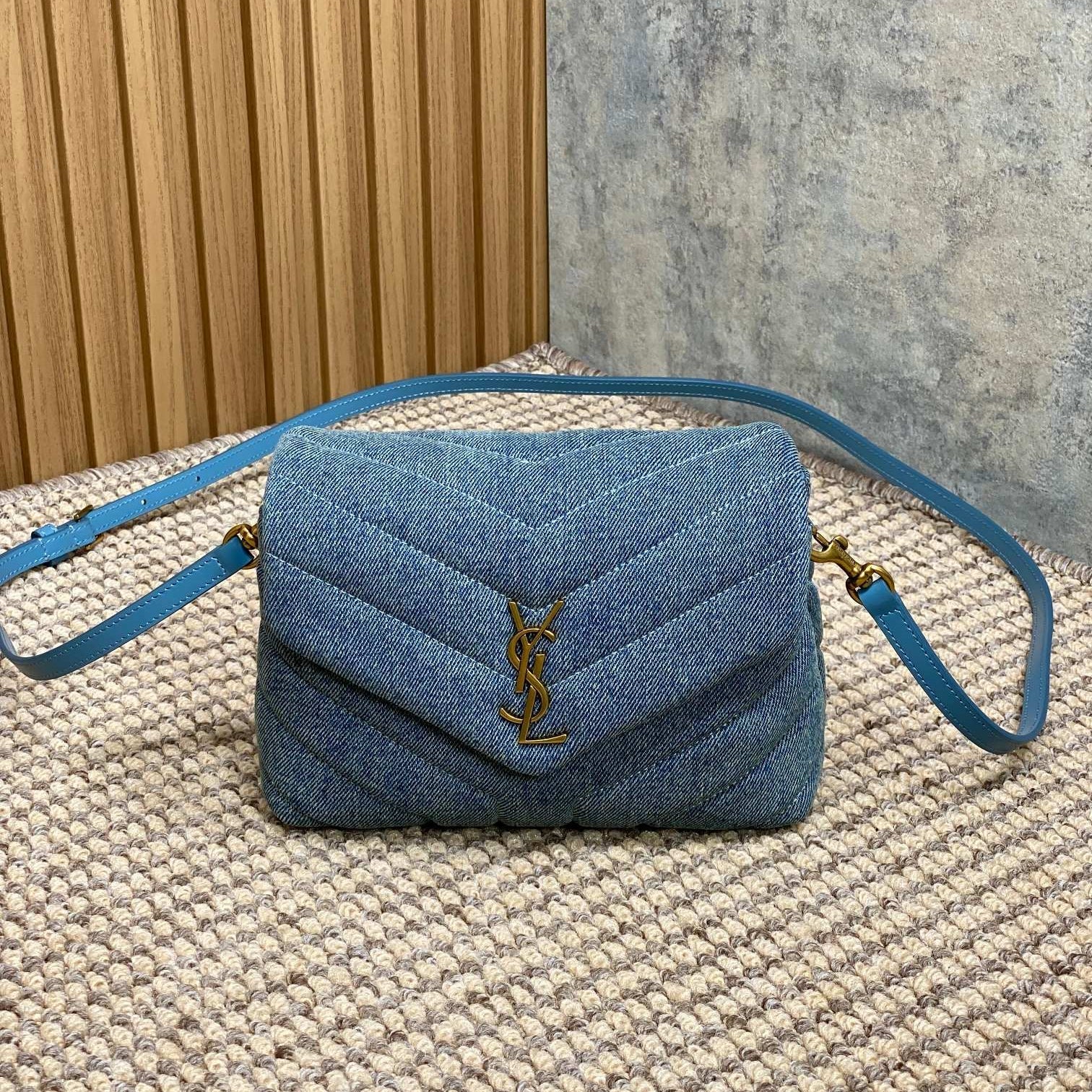 LOULOU MINI BAG 20 IN BLUE DENIM GOLD HARDWARE