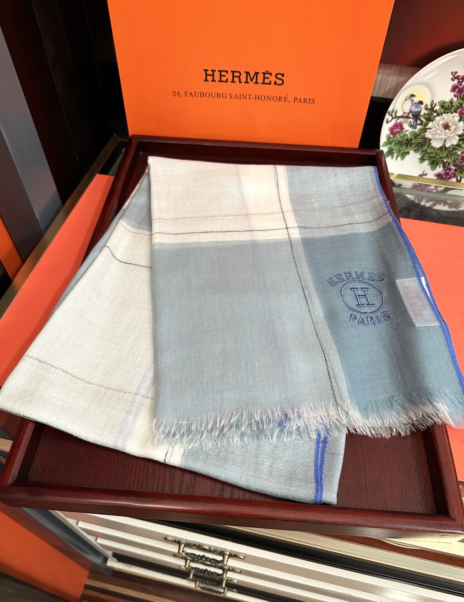 Scarf 90 Cm Light Blue Mix White Caro Cashmere