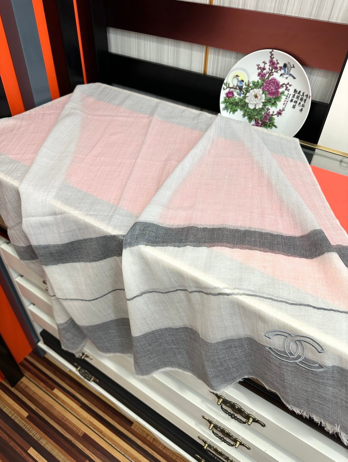 CC Scarf 200 CM In White Mix Light Grey Linen Fabric 423097