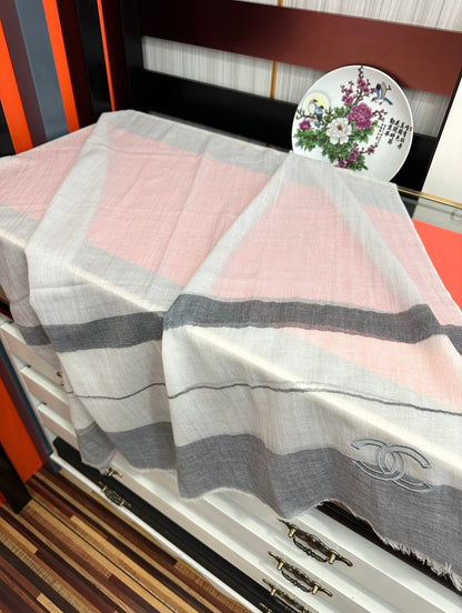 CC Scarf 200 CM In White Mix Light Grey Linen Fabric 423097