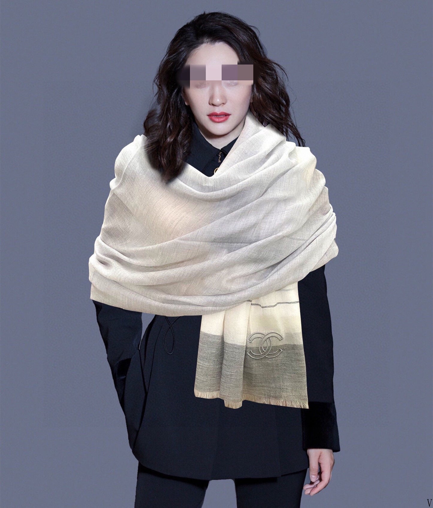 CC Scarf 200 CM In White Mix Light Grey Linen Fabric 423097