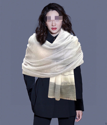 CC Scarf 200 CM In White Mix Light Grey Linen Fabric 423097