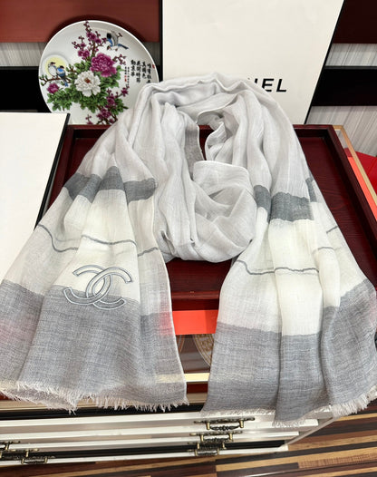 CC Scarf 200 CM In White Mix Light Grey Linen Fabric 423097