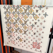 LV  Long Scarf 200cm White Pink Yellow Cashmere 967317