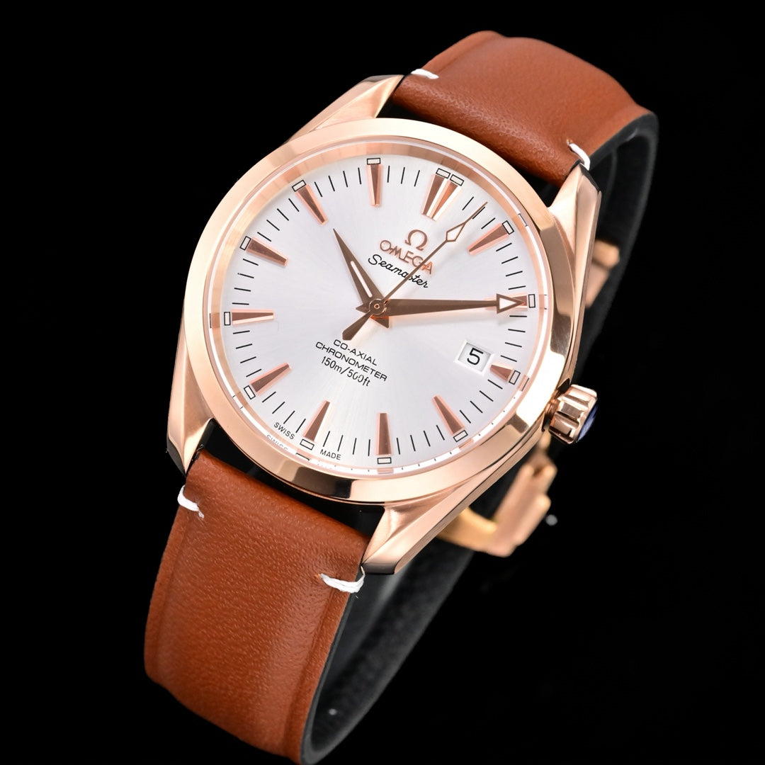 Omega Seamaster 150M Aqua Terra Observatory 39mm Brown Leather Strap