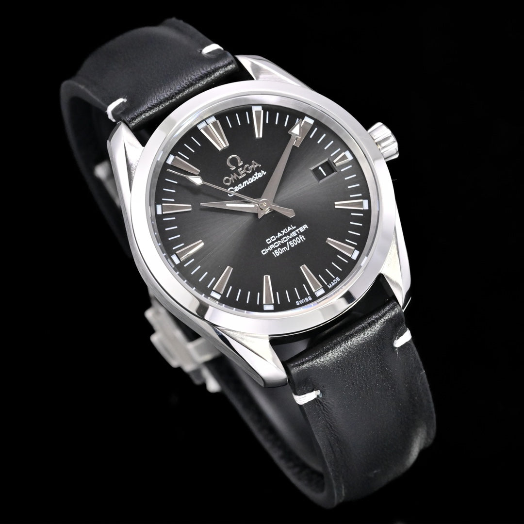 Omega Seamaster 150M Aqua Terra Observatory 39mm Black Dial Black Leather Strap