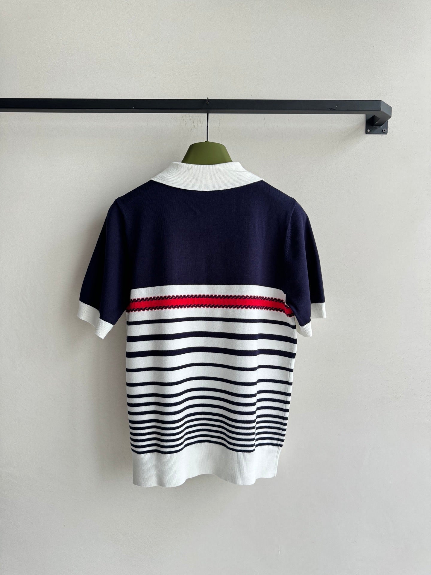 Gucci Striped Polo Knitted Top Dark Blue White Cotton