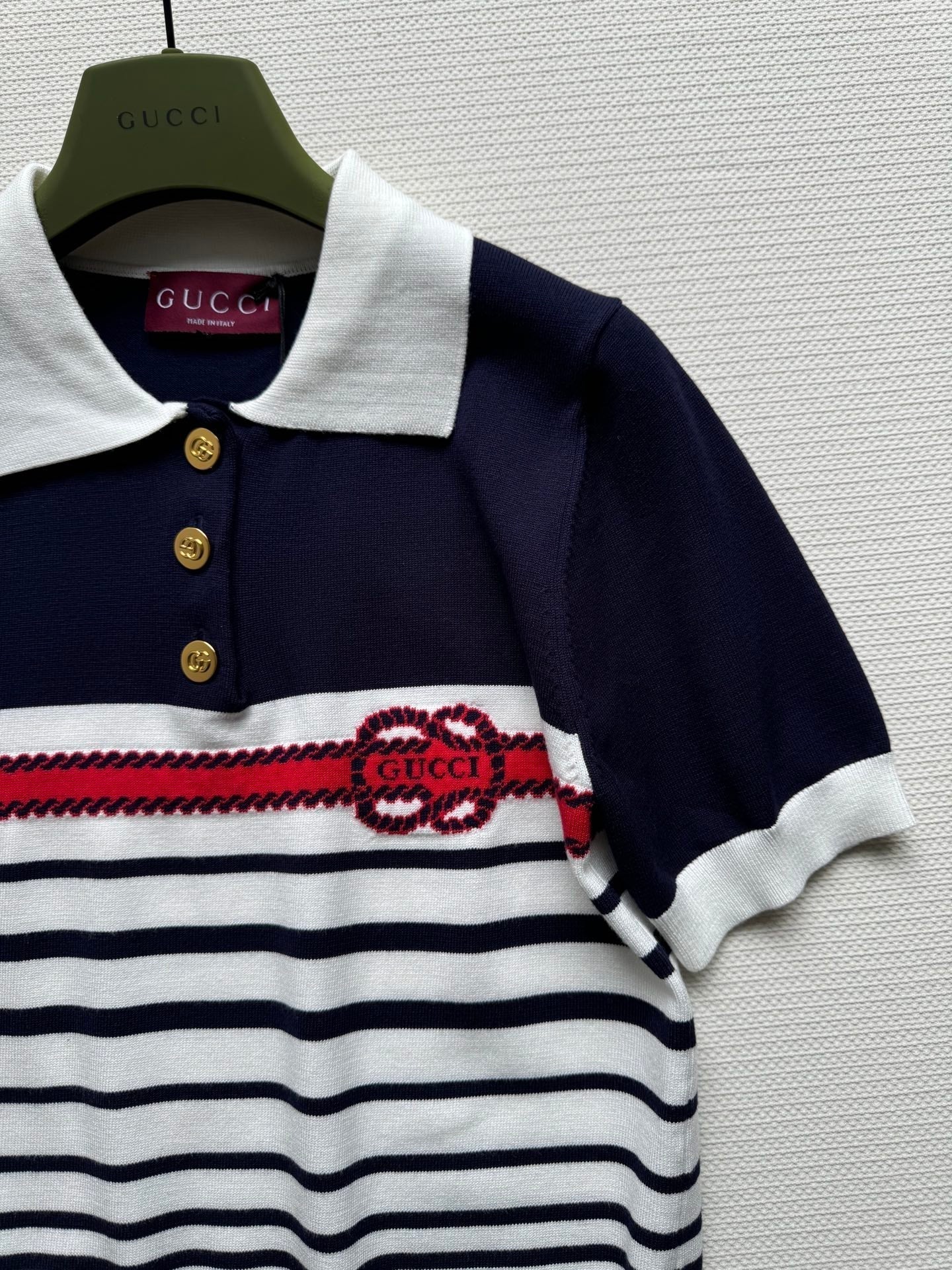 Gucci Striped Polo Knitted Top Cotton