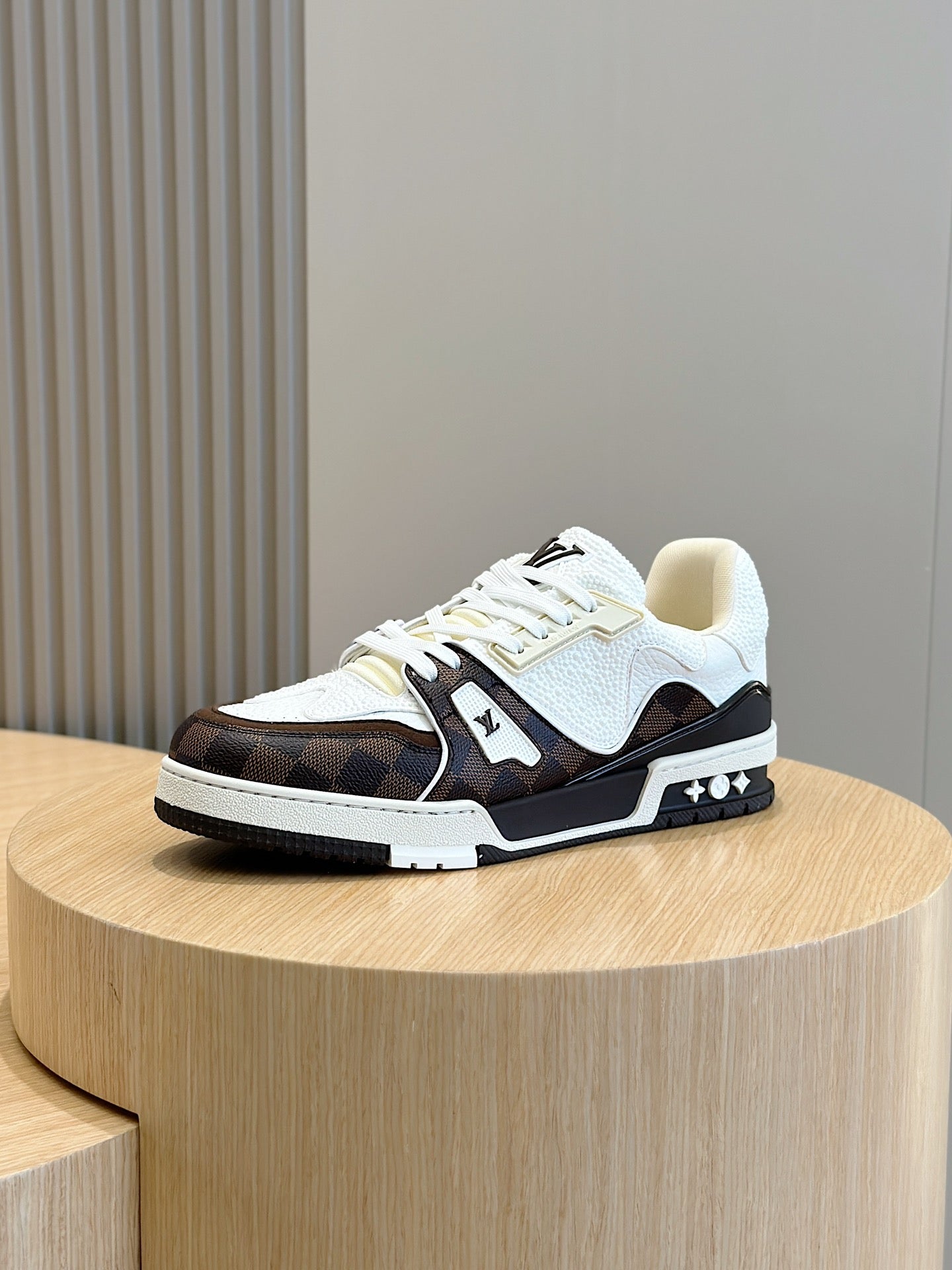 LV TRAINER CHOCOLATE BROWN DAMIER MIX WHITE GRAINED CALFSKIN