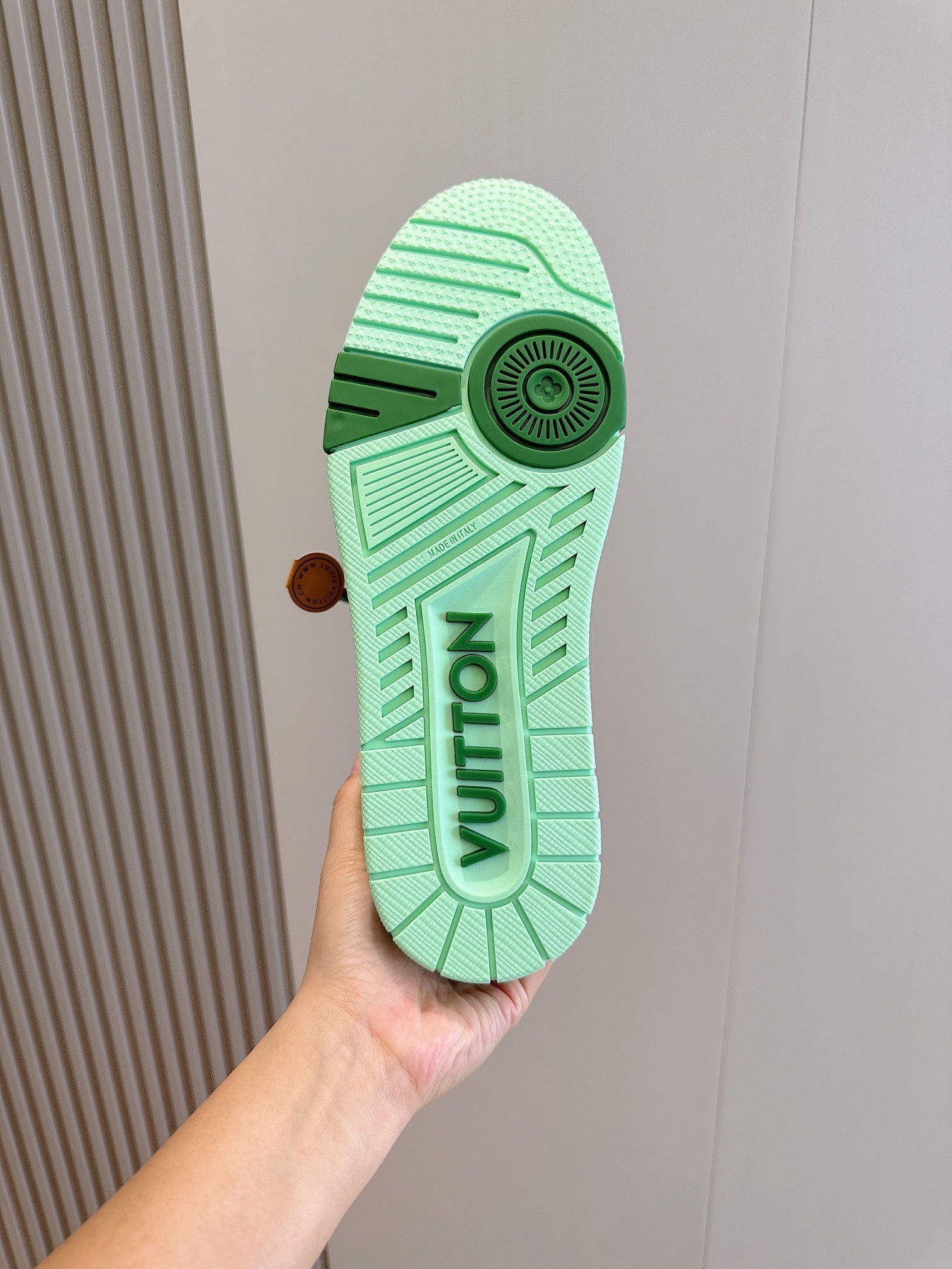 LV TRAINER SNEAKER LIGHT GREEN MONOGRAM DENIM AND CALFSKIN