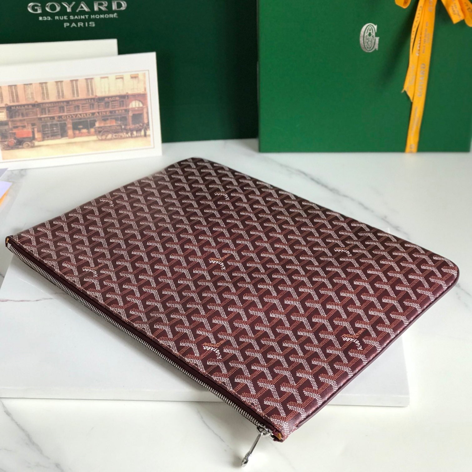 SENAT MGM POUCH 30 IN BURGUNDY RED GOYARDINE CANVAS