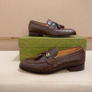 GG Men's Tassel Loafer Brown Embossed Cowhide 573362