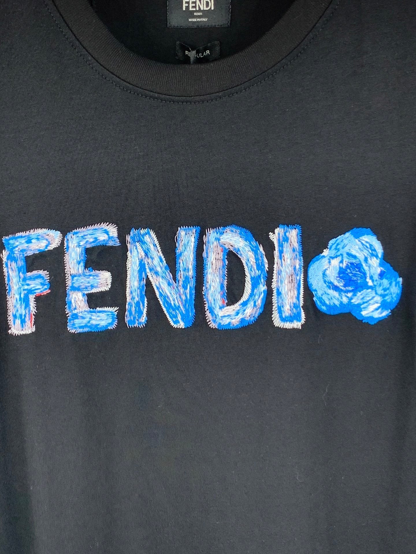 Fendi 2026 Men's Short-Sleeve T-Shirt Black Blue Cotton 735330
