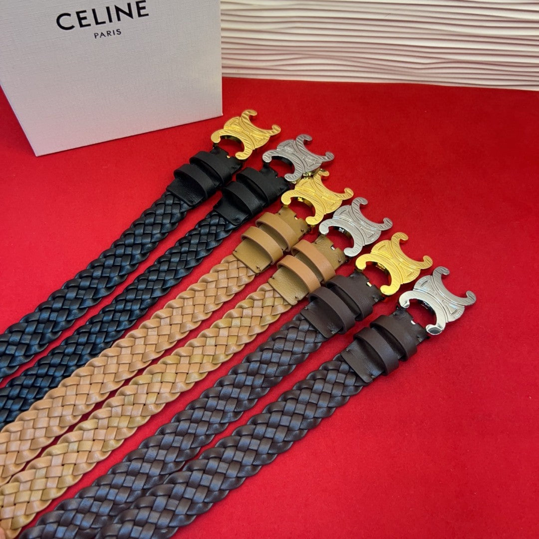 Celine 2026 Arc de Triomphe Belt 3.0cm Braided Leather