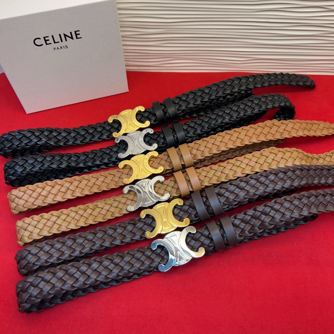 Celine 2026 Arc de Triomphe Belt 3.0cm Braided Leather