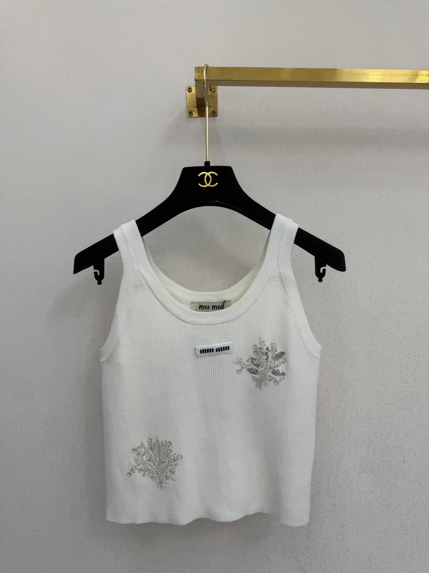 Miumiu 2026 Flower Tank Top Black and White Viscose 394850