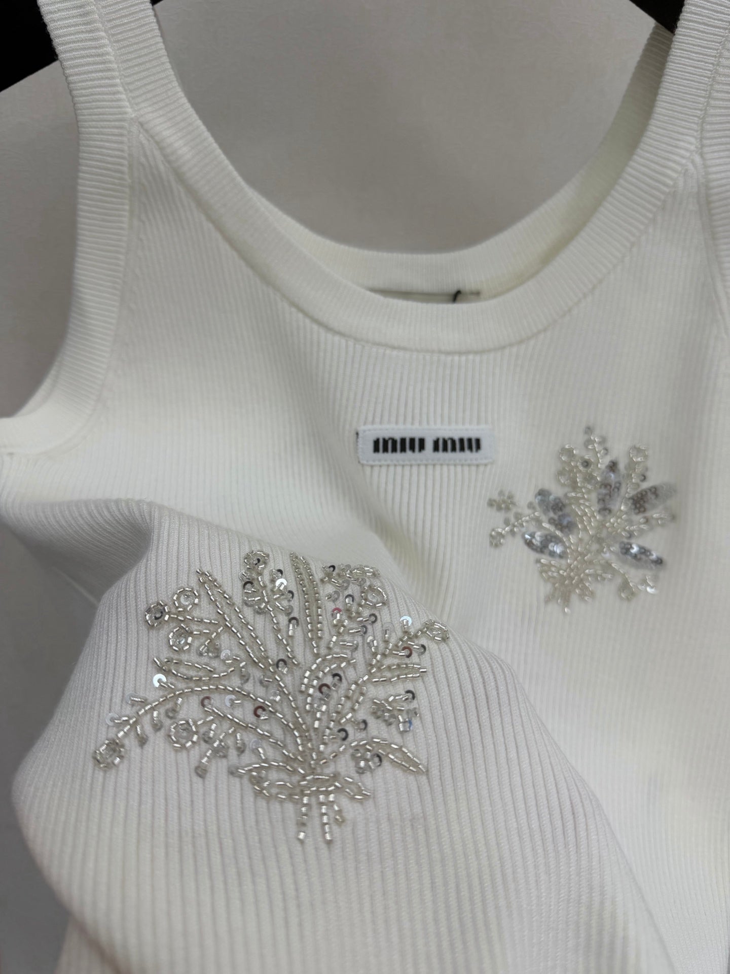 Miumiu 2026 Flower Tank Top Black and White Viscose 394850