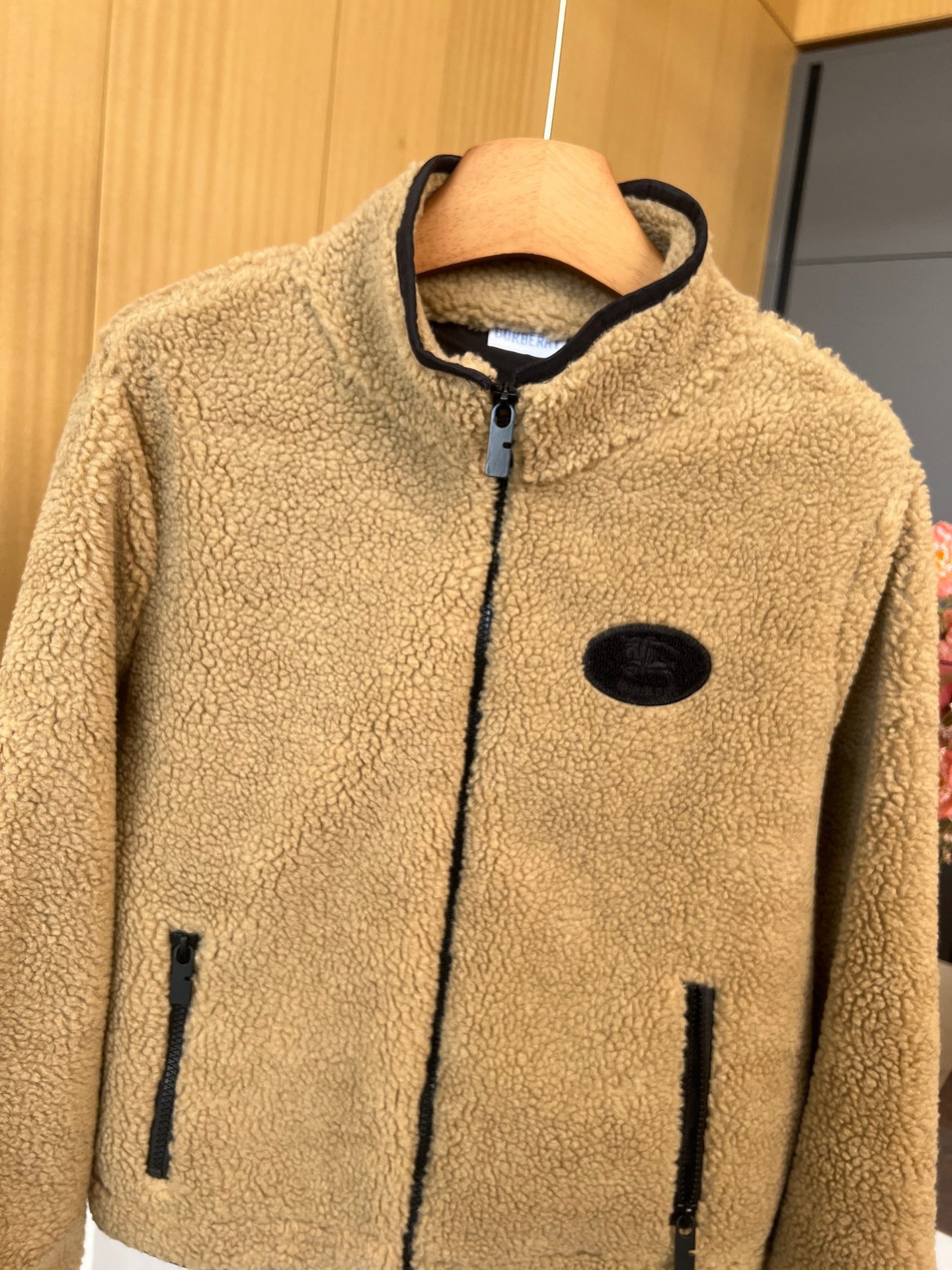 Burberry 25 Short Jacket Camel mix Black Shearling Fabric