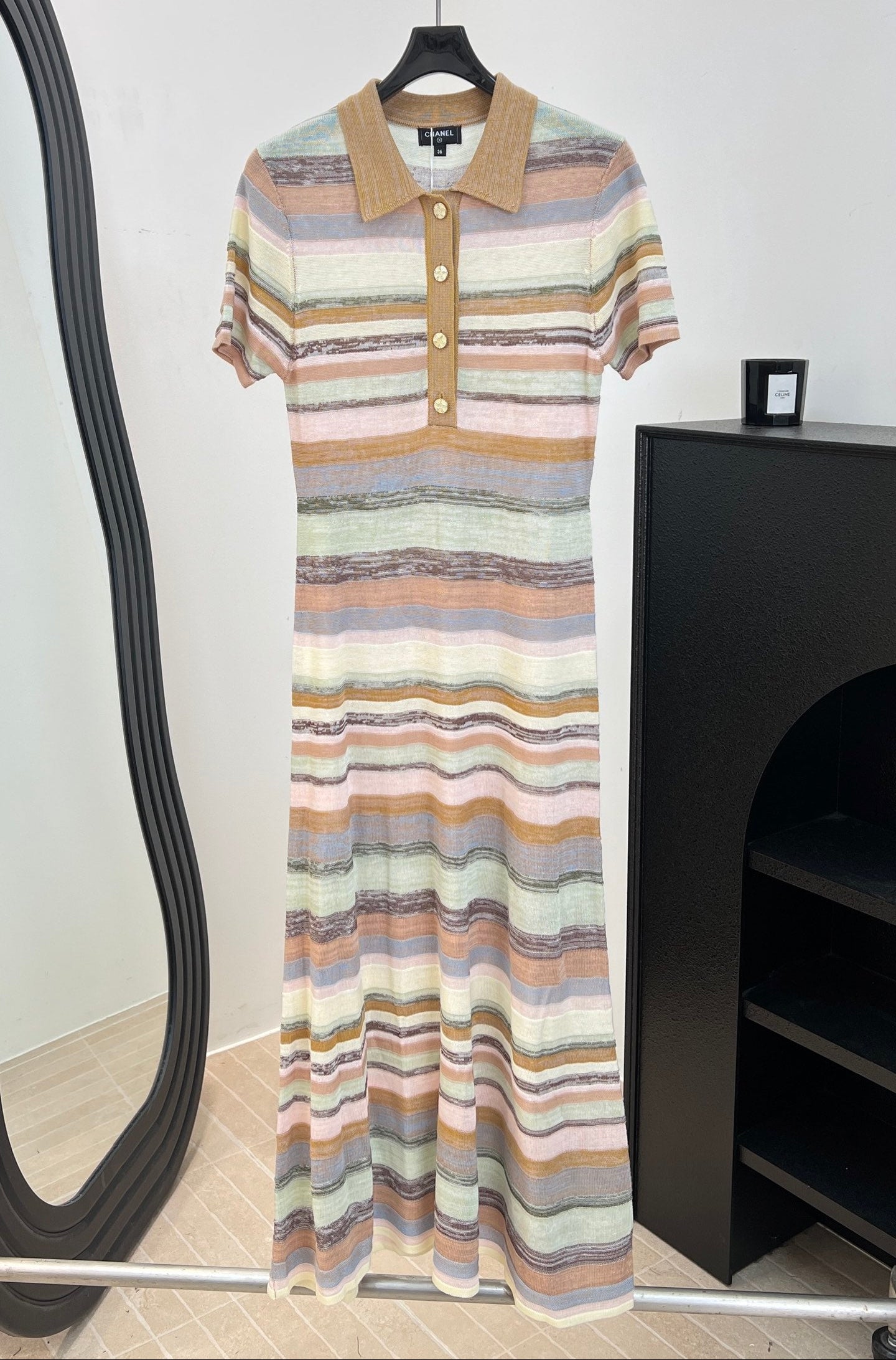 Chanel 2026 Rainbow Striped Knit Dress Cotton 626203