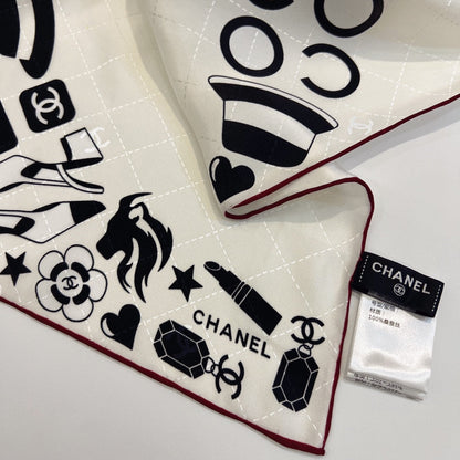 CC Square Scarf 90 CM In White Mix Black Silk 288716