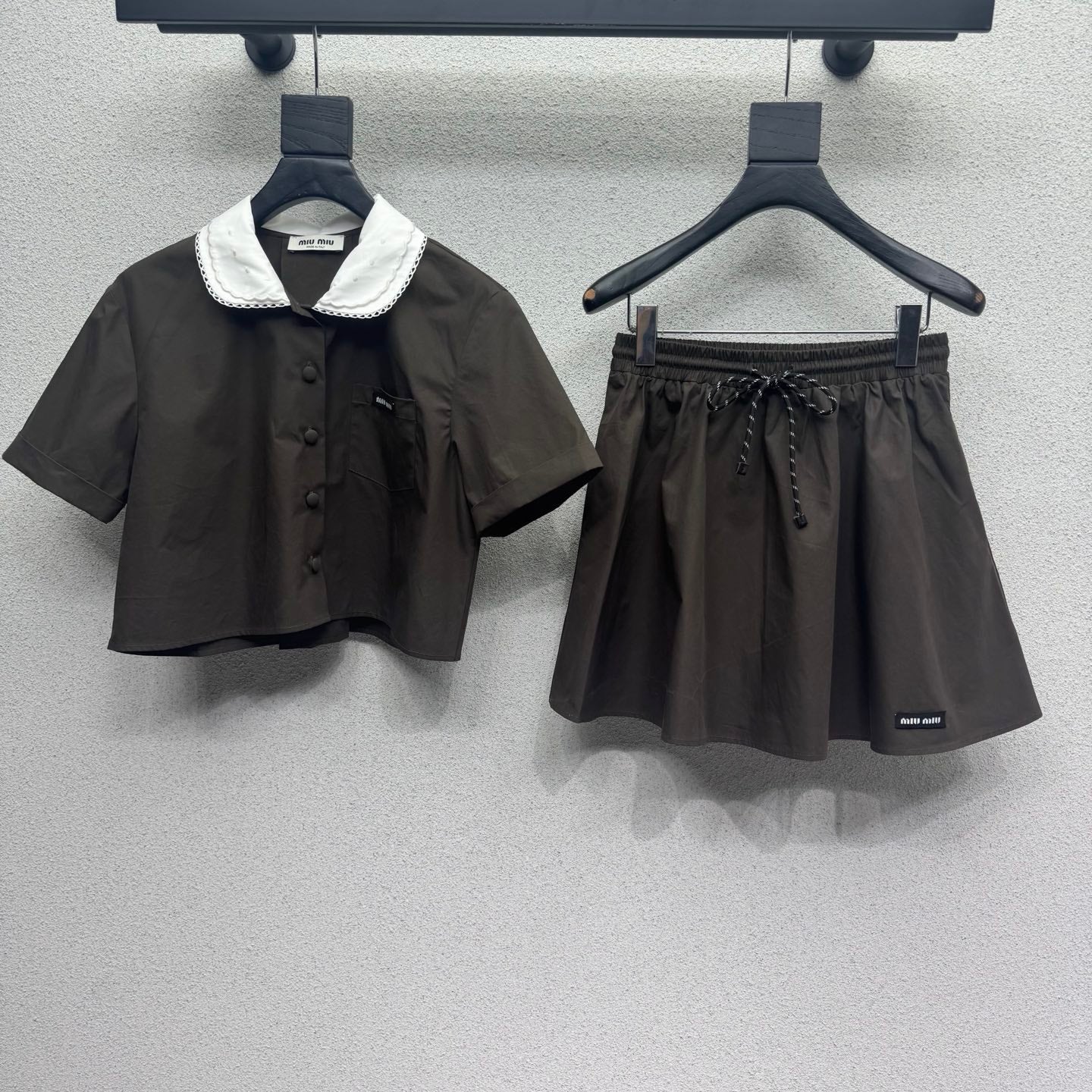 MiuMiu 2026 Shirt And Skirt Set Brown Cotton 400922