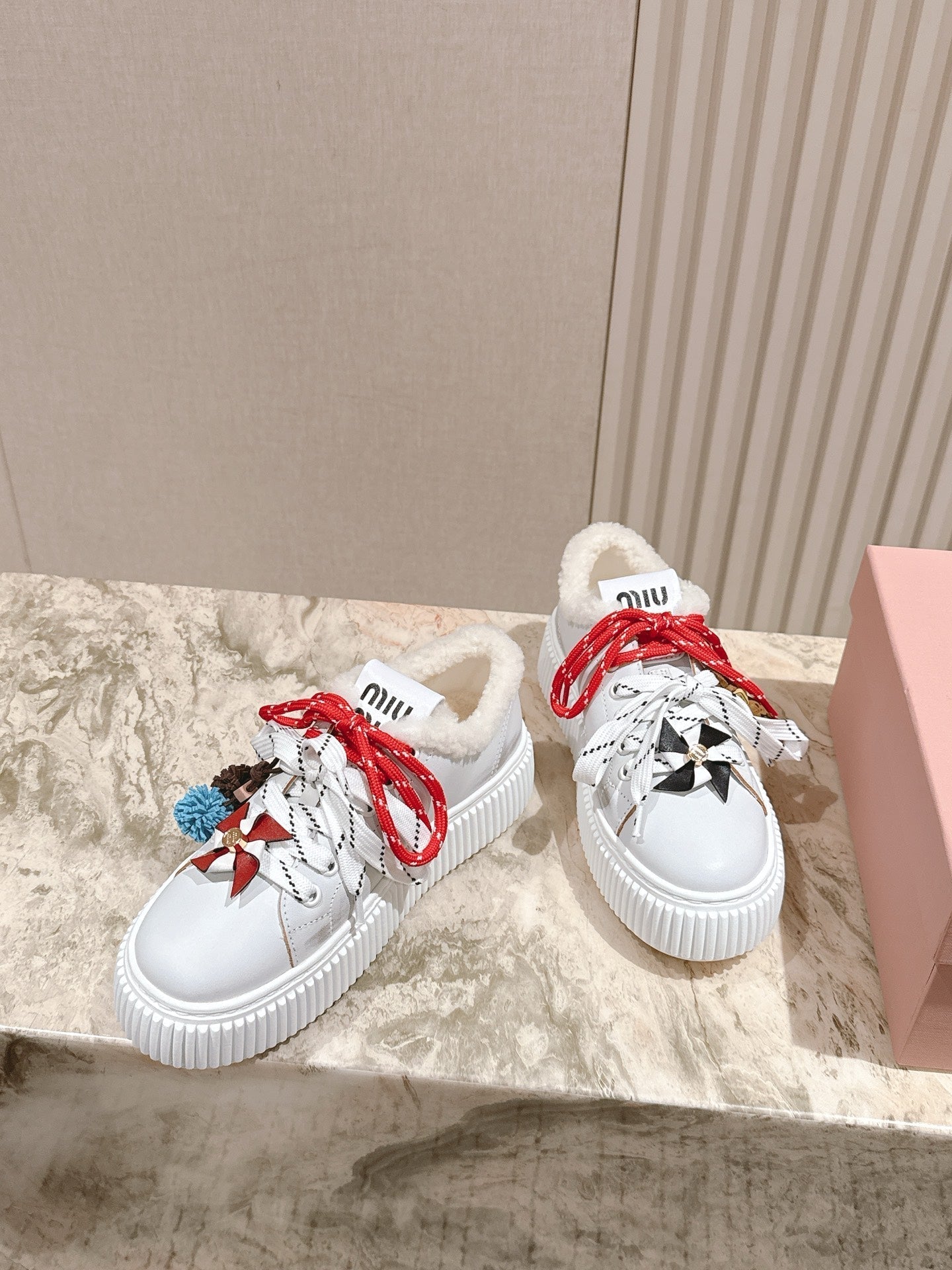 MIU MIU platform sneakers white leather wool 461859