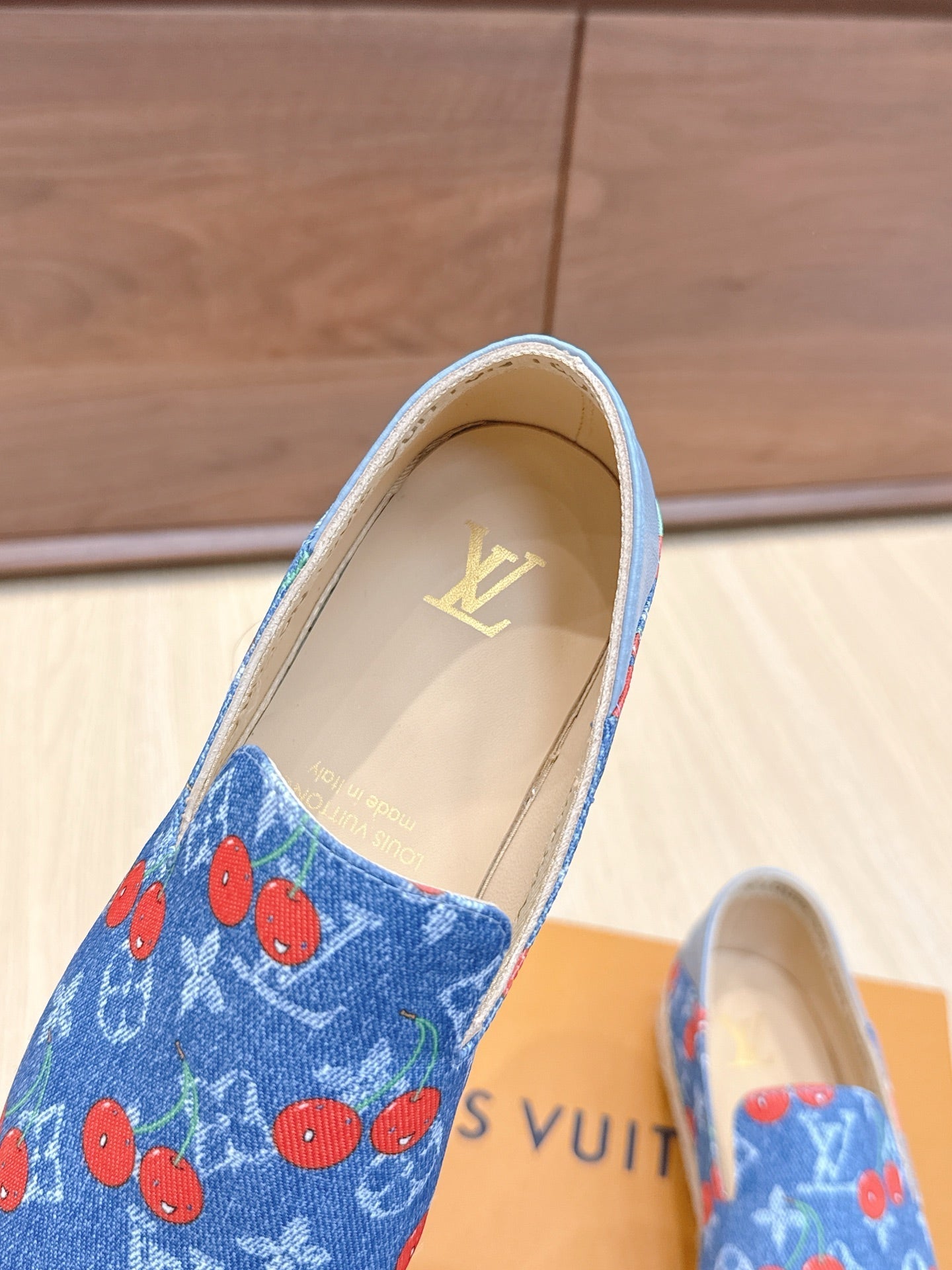 LV 26ss Loafers Blue Red Monogram Denim 656964