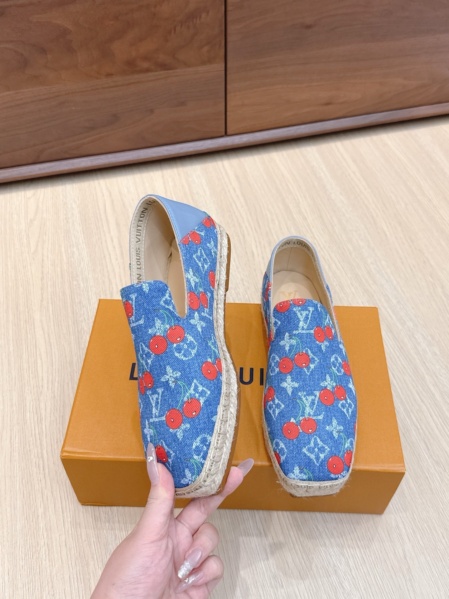 LV 26ss Loafers Blue Red Monogram Denim 656964