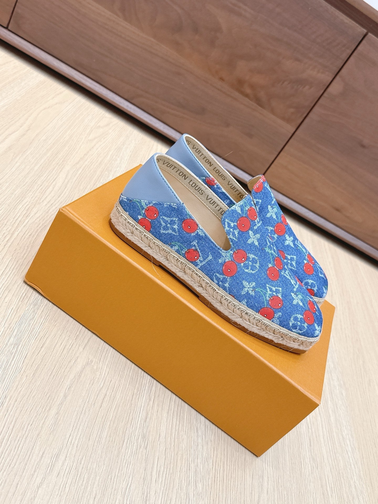 LV 26ss Loafers Blue Red Monogram Denim 656964