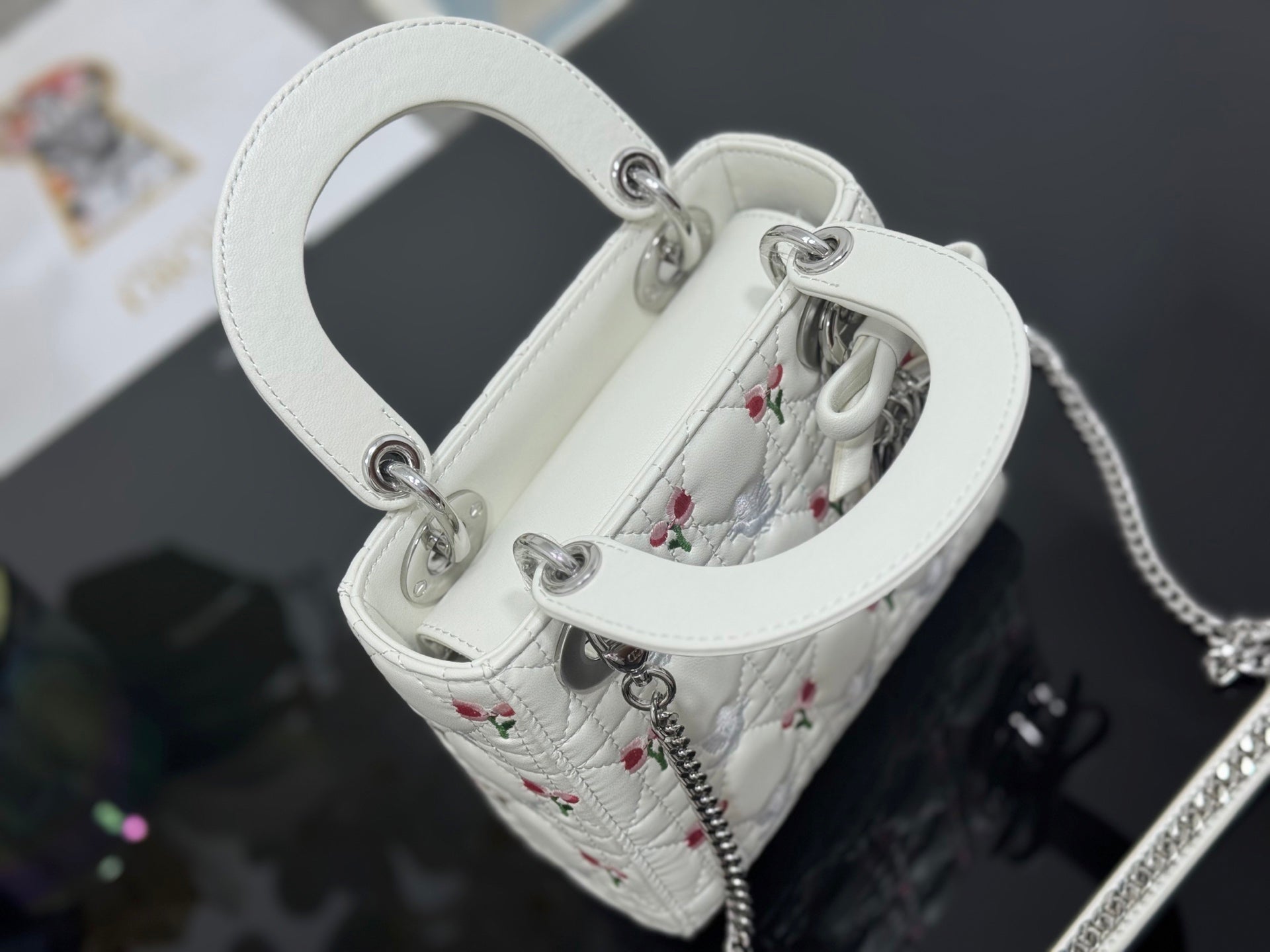 Dior 2026 Bird Flower Bag 17cm White Lambskin 158728