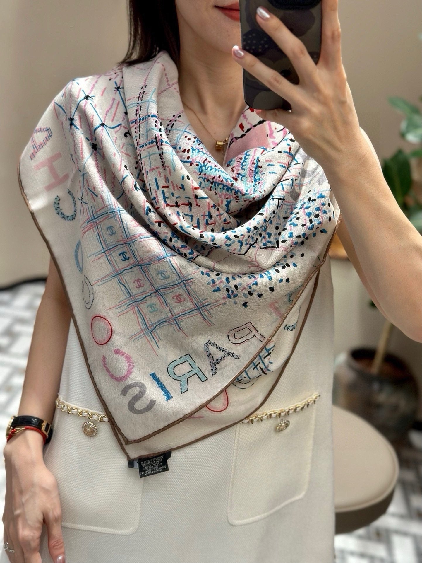 CC Square Scarf 140 CM In White Colorful Cashmere 182446