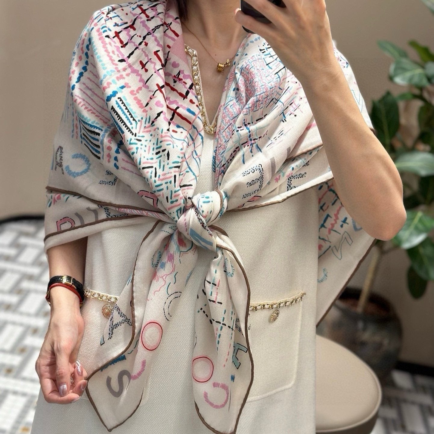 CC Square Scarf 140 CM In White Colorful Cashmere 182446