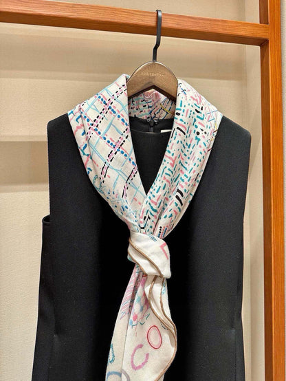 CC Square Scarf 140 CM In White Colorful Cashmere 182446