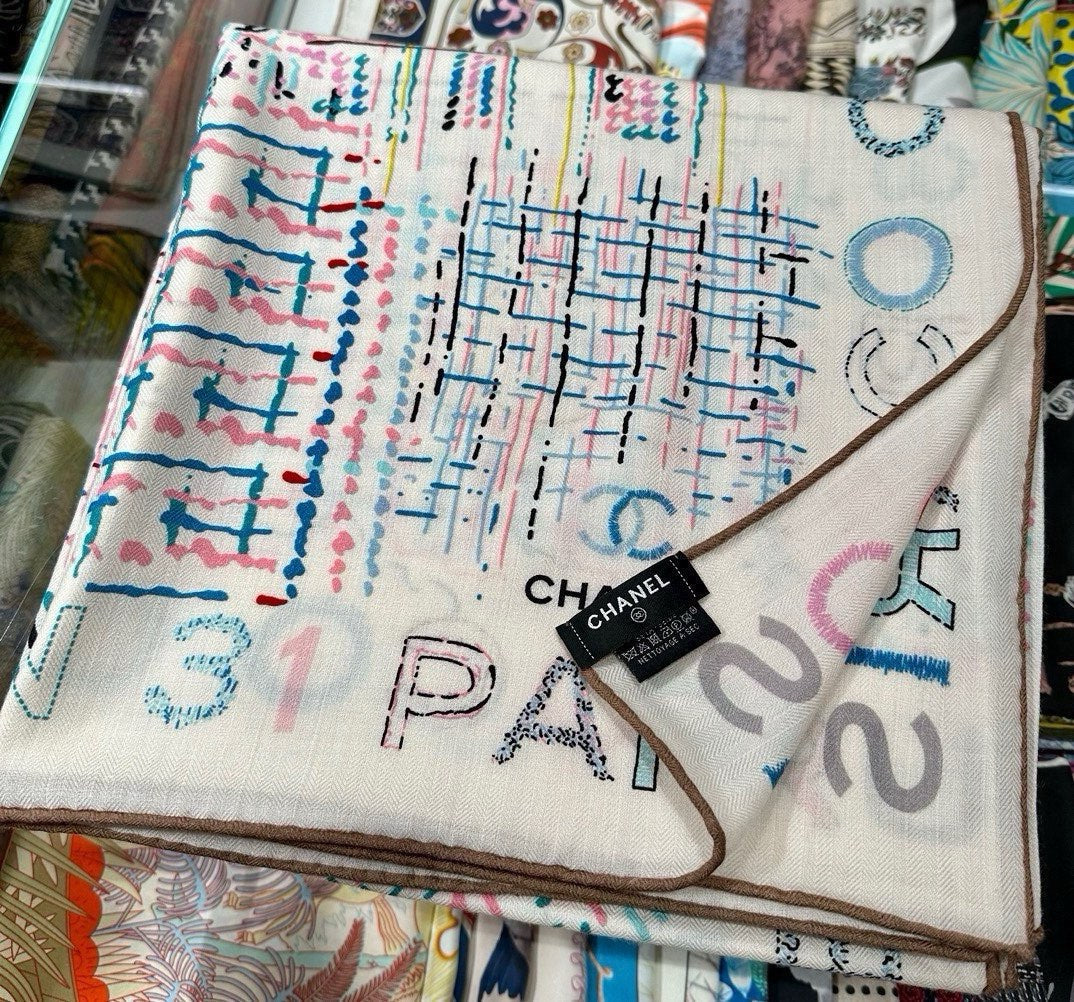 CC Square Scarf 140 CM In White Colorful Cashmere 182446